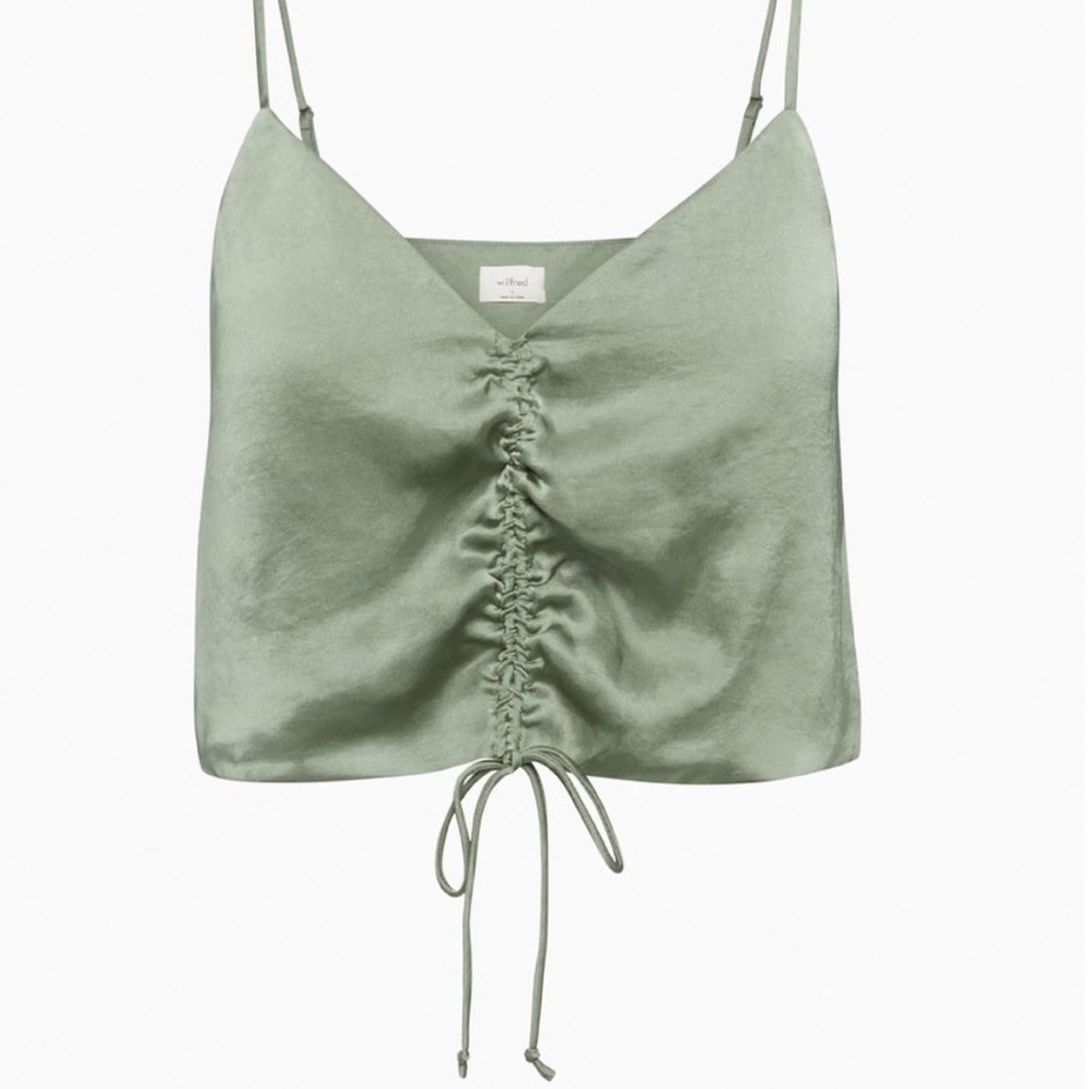 Aritzia Wilfred Verso Bitter Sage Green Ruched Satin Cami Top NWT